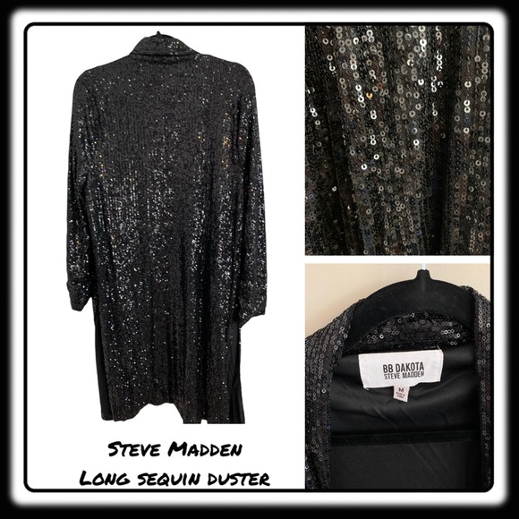 NWOT Steve Madden Sequined Black Duster. Med. Long. Get your “Shimmer On” - Picture 1 of 6